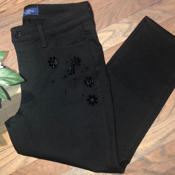 TALBOTS CRYSTAL EMBELLISHED SLIM ANKLE JEANS - NEVER FADE BLACK LIMITED EDITION - Picture 12 of 15